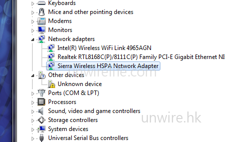 從裝置管理員中可以看到，此款 USB Modem 為 Sierra 的出品。