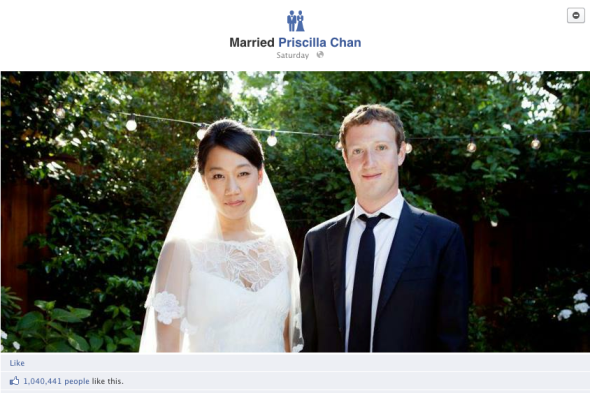 Mark Zuckerberg婚訊突破一百萬like