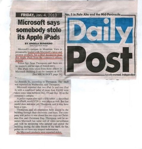 賊人闖入 Microsoft 開發部只偷 iPad