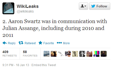 維基解密宣稱已故 Aaron Swartz 是盟友！