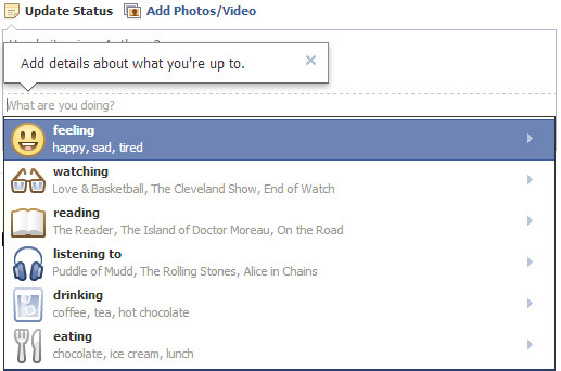 Facebook 加入「心情」及「活動」狀態更新標籤
