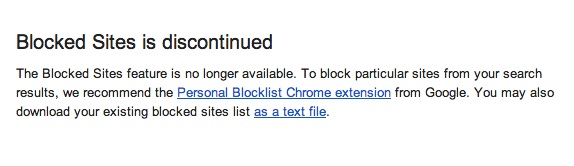 Google 終止搜尋頁封鎖網站功能