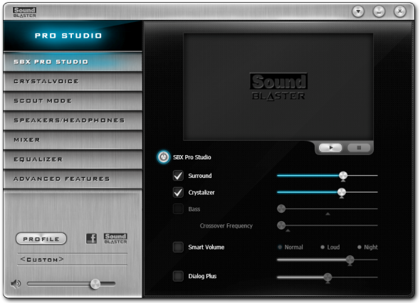 提供跟 Creative SB Z 系列音效卡相同的操作介面，SBX Pro Studio 讓玩家可更精細調音。