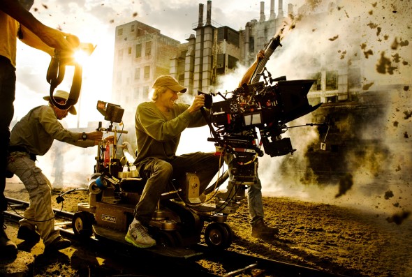 Director Michael Bay on the set of Transformers: Age of Extinction