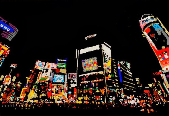 用波點貼紙製成的東京夜景