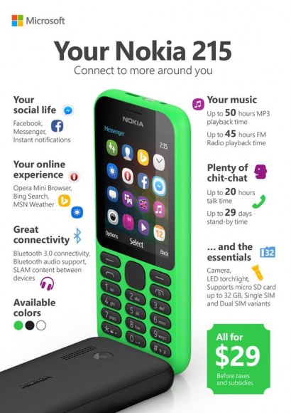 $250 有找可上網！Microsoft 推出超平價互聯網雙卡手機 Nokia 215