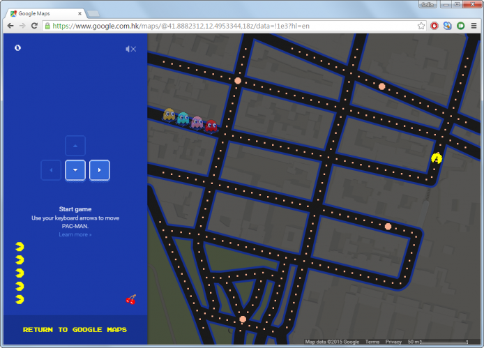 Pac Man 食鬼入侵 Google Maps，香港街道可變遊戲場