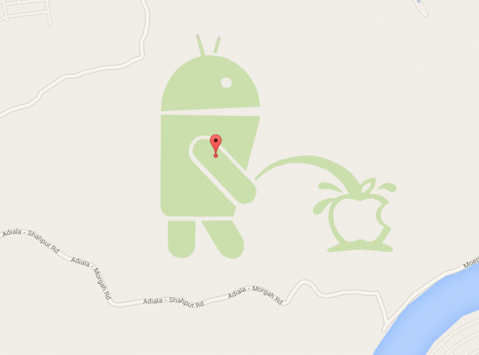 Google 玩野 ? 係 Google Map 中 Android  小便在蘋果頭上