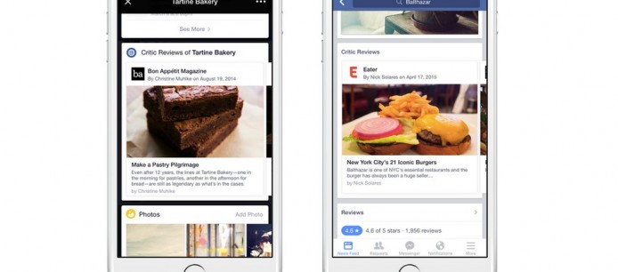 Facebook 將加入食評顯示功能