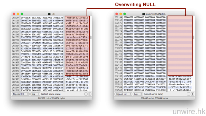 重寫後的儲存區域,可見到完全消除,不像平日般可能被修復軟件回復。