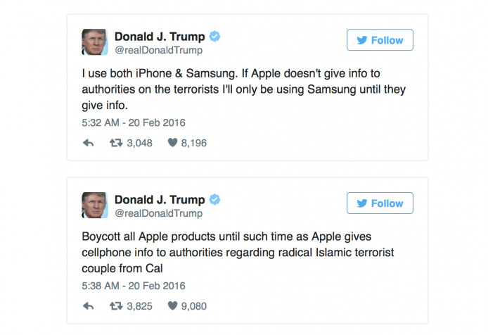 Donald Trump 呼籲抵制 Apple 產品