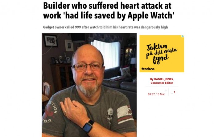 62 歲加拿大男子心臟病發  靠 Apple Watch 救回一命