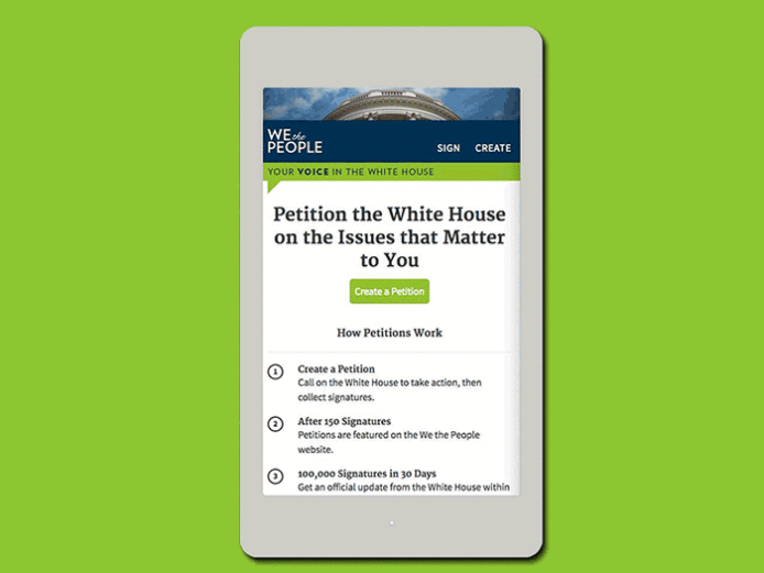 白宮 We the People 網站更新，方便在手機聯署