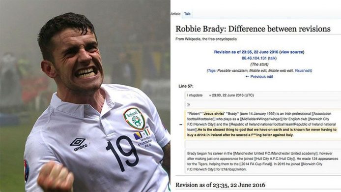 愛爾蘭球迷惡搞 Wiki 向晉級功臣「致敬」