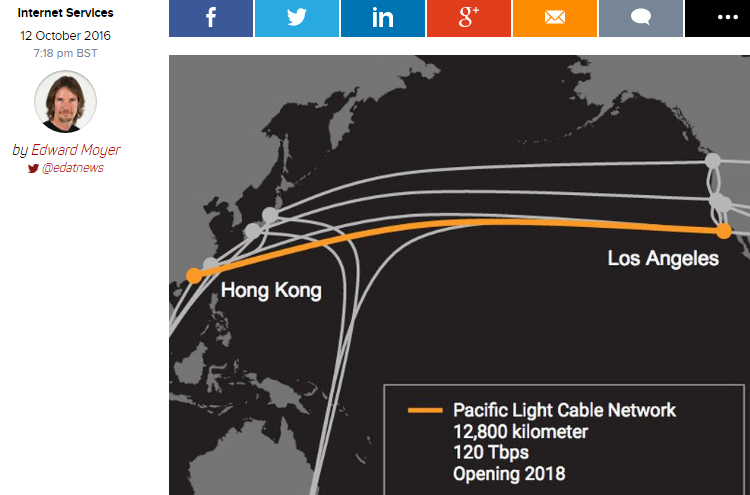 FB、Google 香港建太平洋光纖電纜    連線速度有望加快