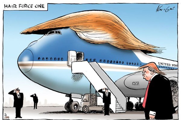 「空軍一號」（Air Force One）變成了 Hair Force One！