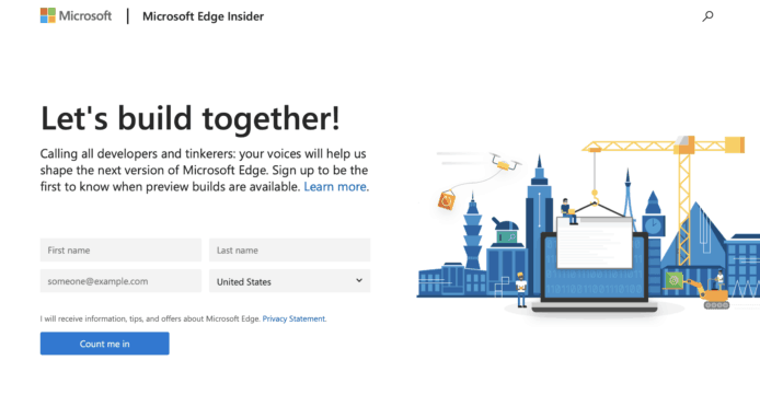 Chromium 內饀的 Microsoft Edge 瀏覽器接受測試註冊