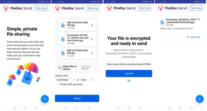 Mozilla 檔案傳送工具 Firefox Send 登陸 Android