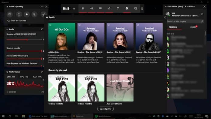 微軟把 Spotify 小工具加入 Windows 10 的 Xbox Game Bar