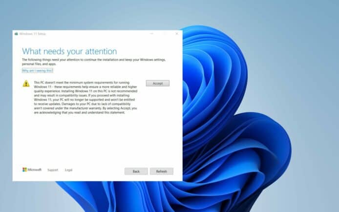 非兼容硬件可安裝 Windows 11   惟 Microsoft 不會提供後續支援