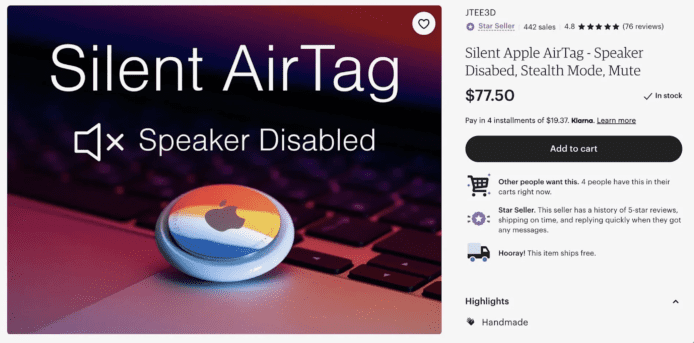 無聲版AirTag曾於eBay、Etsy出售 惹人資疑其用處