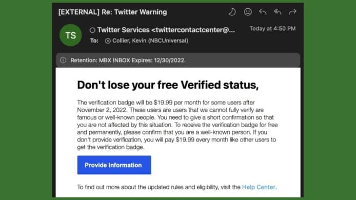 Twitter Blue 新收費出爐   騙徒藉機發送釣魚電郵