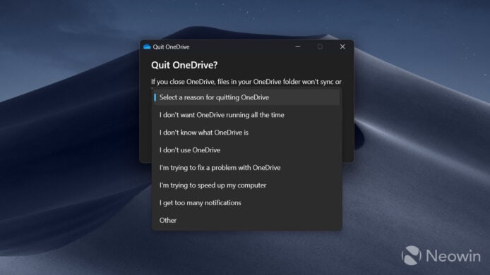 關閉 OneDrive 將需要提供原因　越來越煩人惹批評