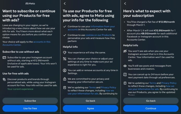 IG 和 Facebook 推無廣告版　盛惠每月 13 歐元